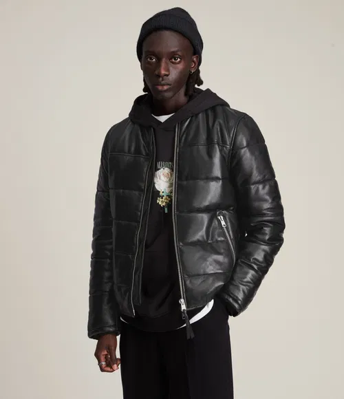 All Saints Russel Leather Puffer Jacket​ UK