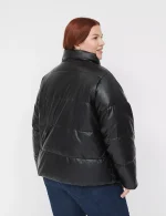 Plus Size Black Faux leather puffer jacket​ UK