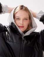 Plus Size Black Faux leather puffer jacket​ UK