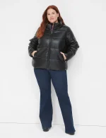 Plus Size Black Faux leather puffer jacket​ United Kingdom