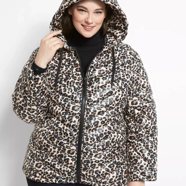 Plus Size leopard print puffer jacket​