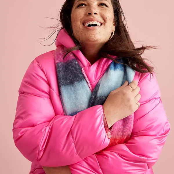 plus size pink puffer jacket​