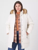 plus size puffer jacket with fur hood​
